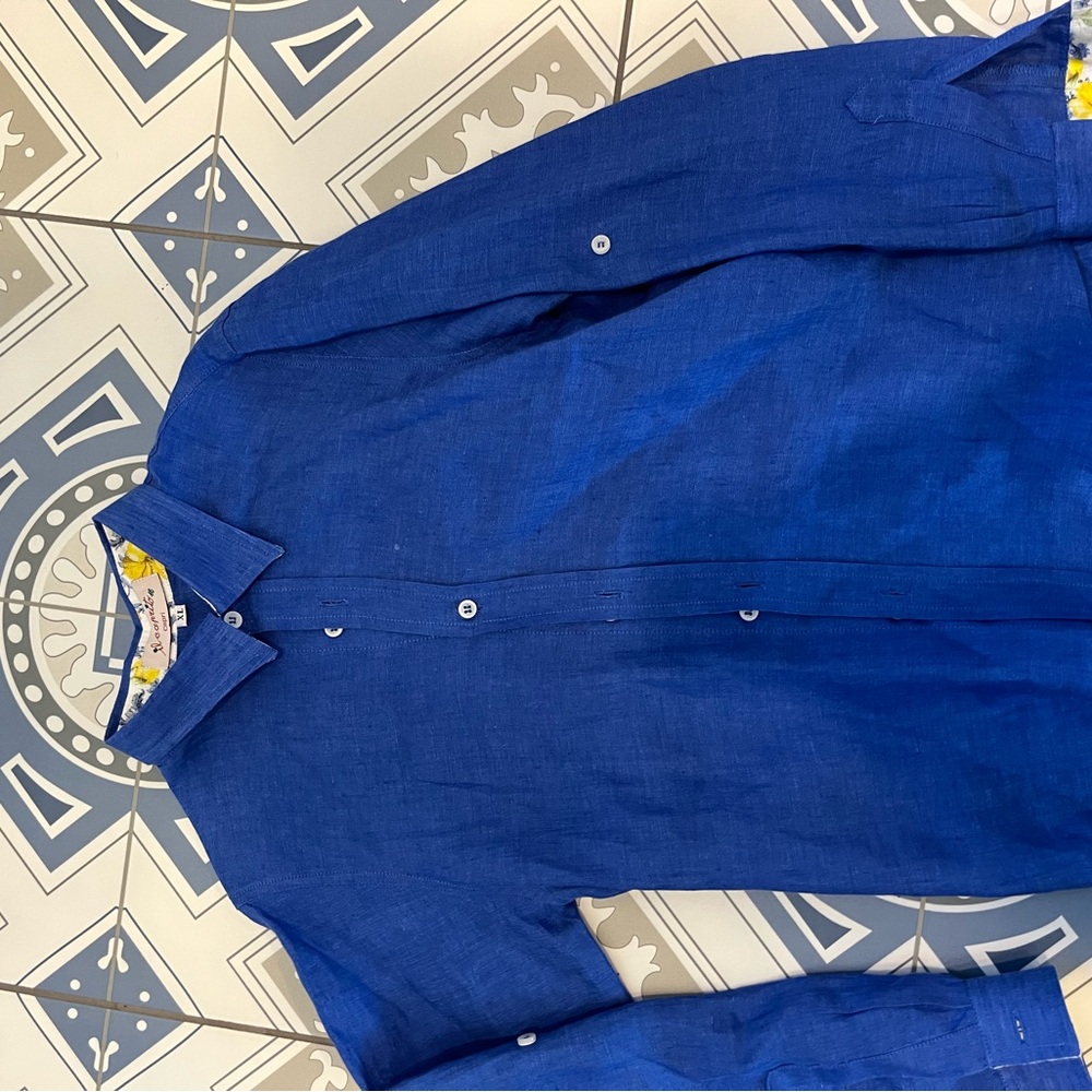 Boys 100% Italian linen Blue Shirt